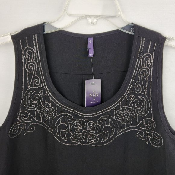 NYDJ Black Tank Top Embroidered Yolk Flowy Size S NWT - Picture 2 of 10